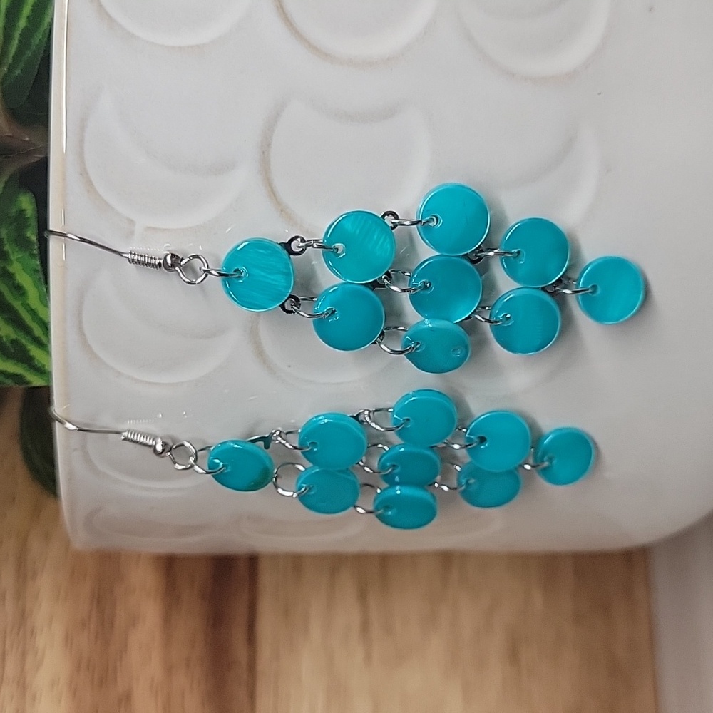 Turquoise Shell Chandelier Dangle Earrings